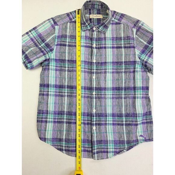 Tommy Bahama Lightweight Size Large Mens Plum Aqua White Check Logo S/S Shirt - Picture 3 of 11